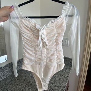 Ruched tie sheer bodysuit